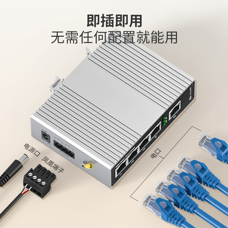 千兆5口工业级交换机 导轨式 含DC24V1A电源适配器 一台